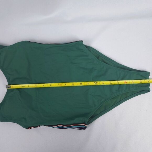 Xhilaration Green Multi Color Side Stripe Retro Scoop Back One Piece Swimsuit - Picture 10 of 15
